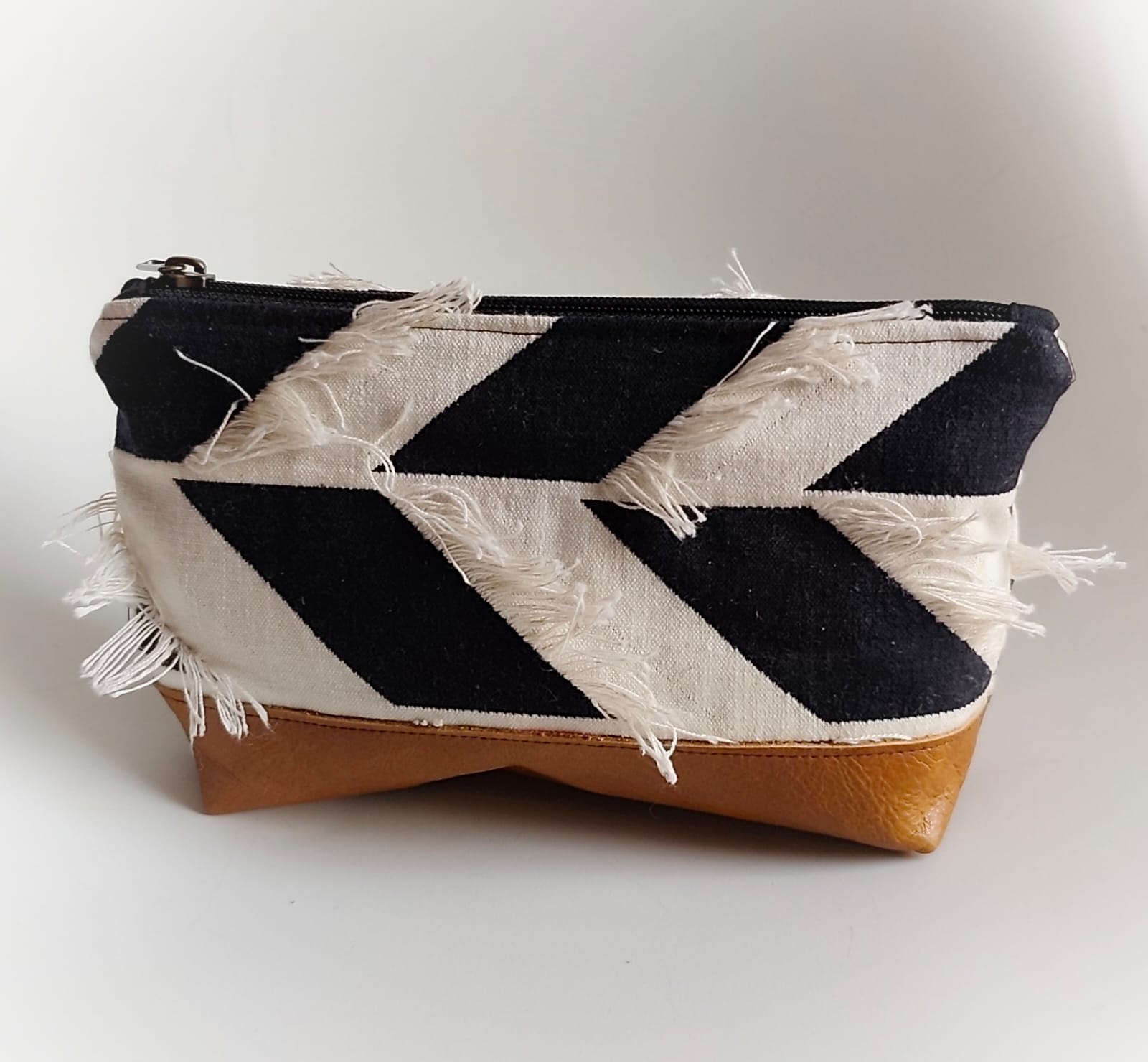 Cotton and Leather Accessories Pouch
